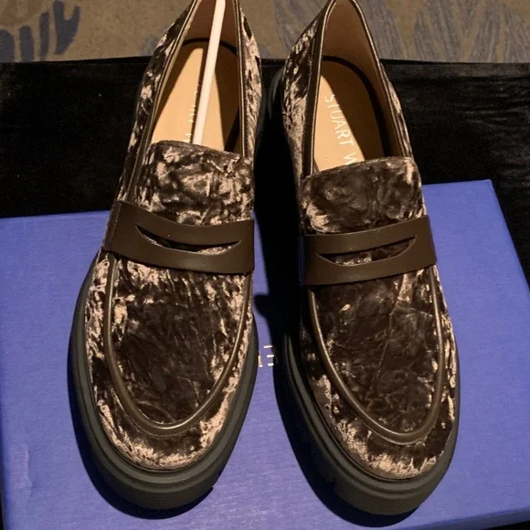 Stuart Weitzman Brown Crushed Velvet Soho  Loafers-Truffle - Picture 9 of 16